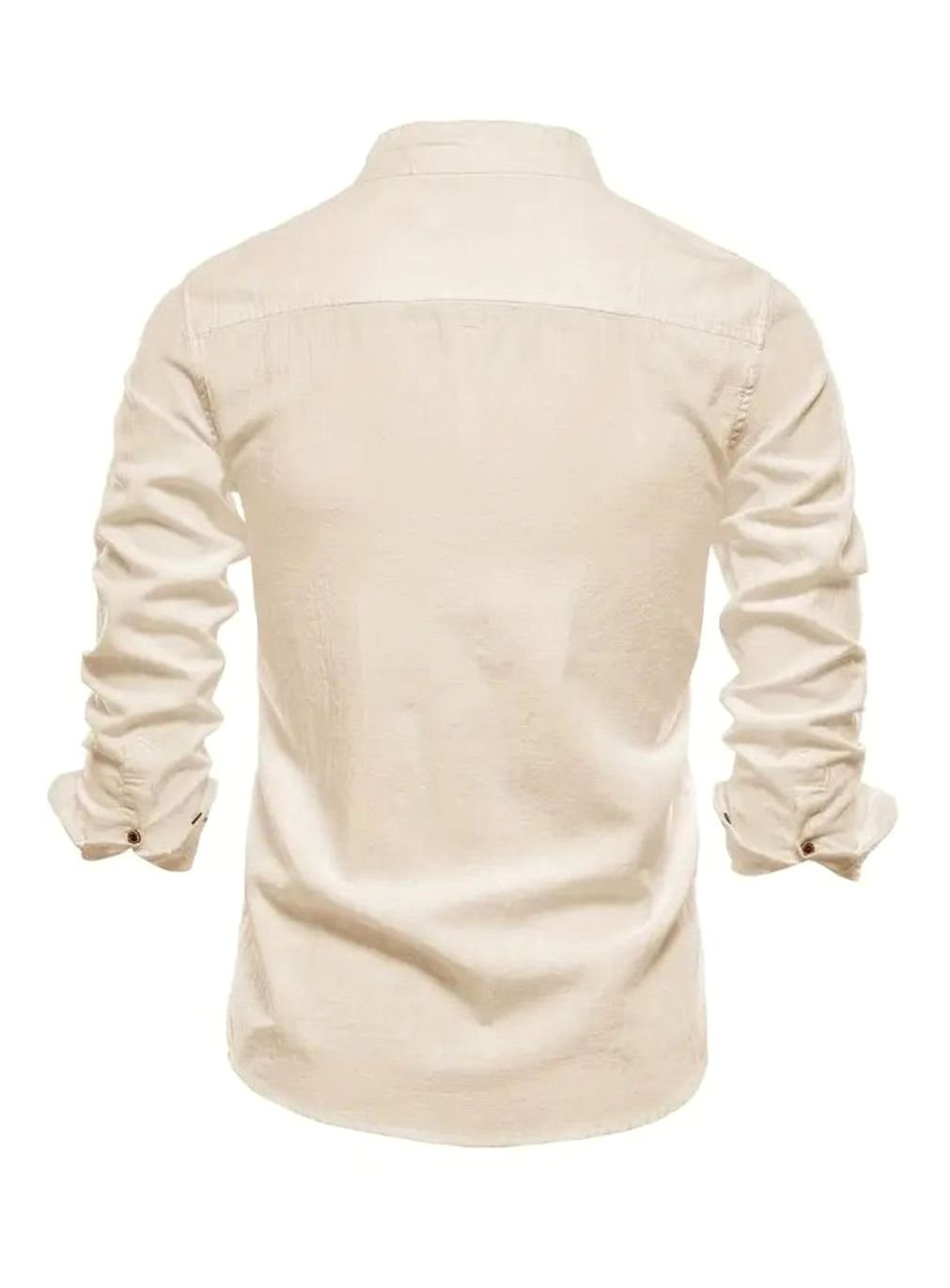 Herren Langarm-Freizeithemd mit Knöpfen Stehkragen Slim-Fit