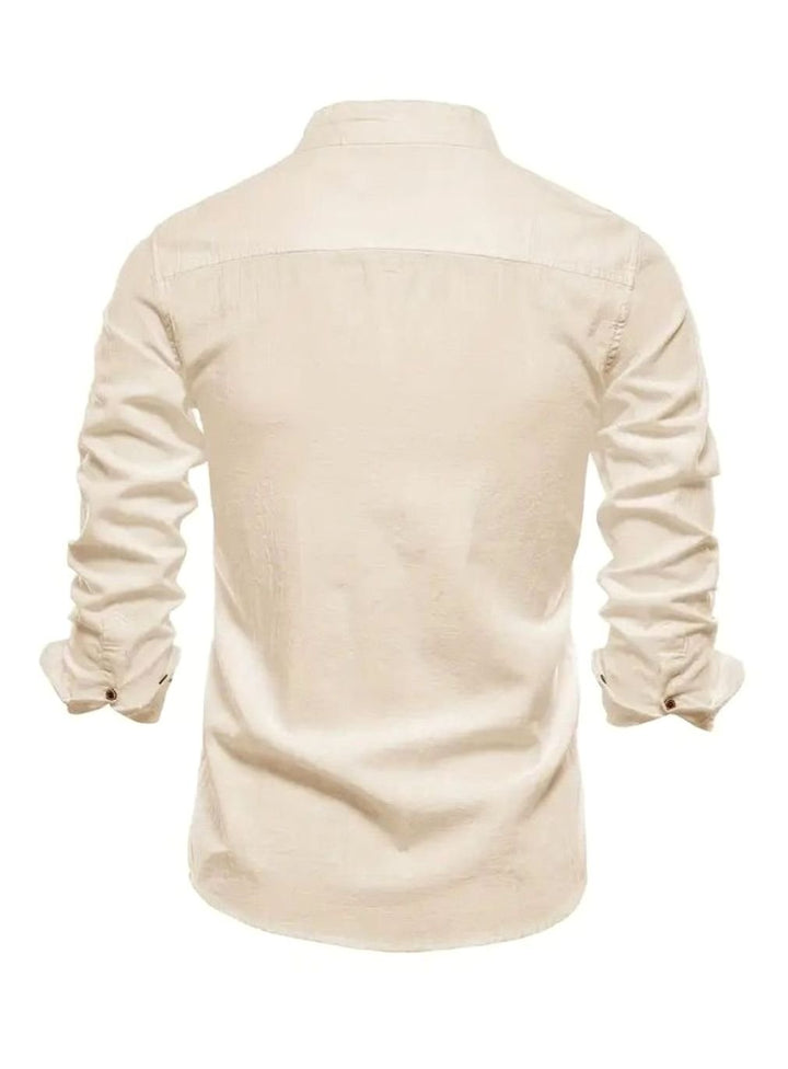 Herren Langarm-Freizeithemd mit Knöpfen Stehkragen Slim-Fit