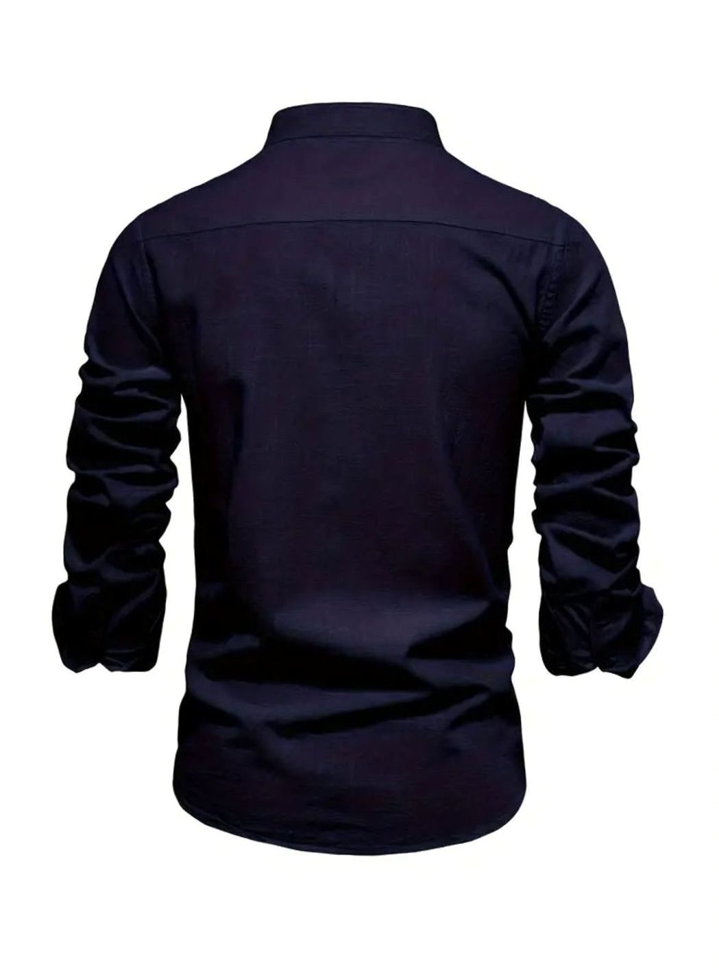 Herren Langarm-Freizeithemd mit Knöpfen Stehkragen Slim-Fit