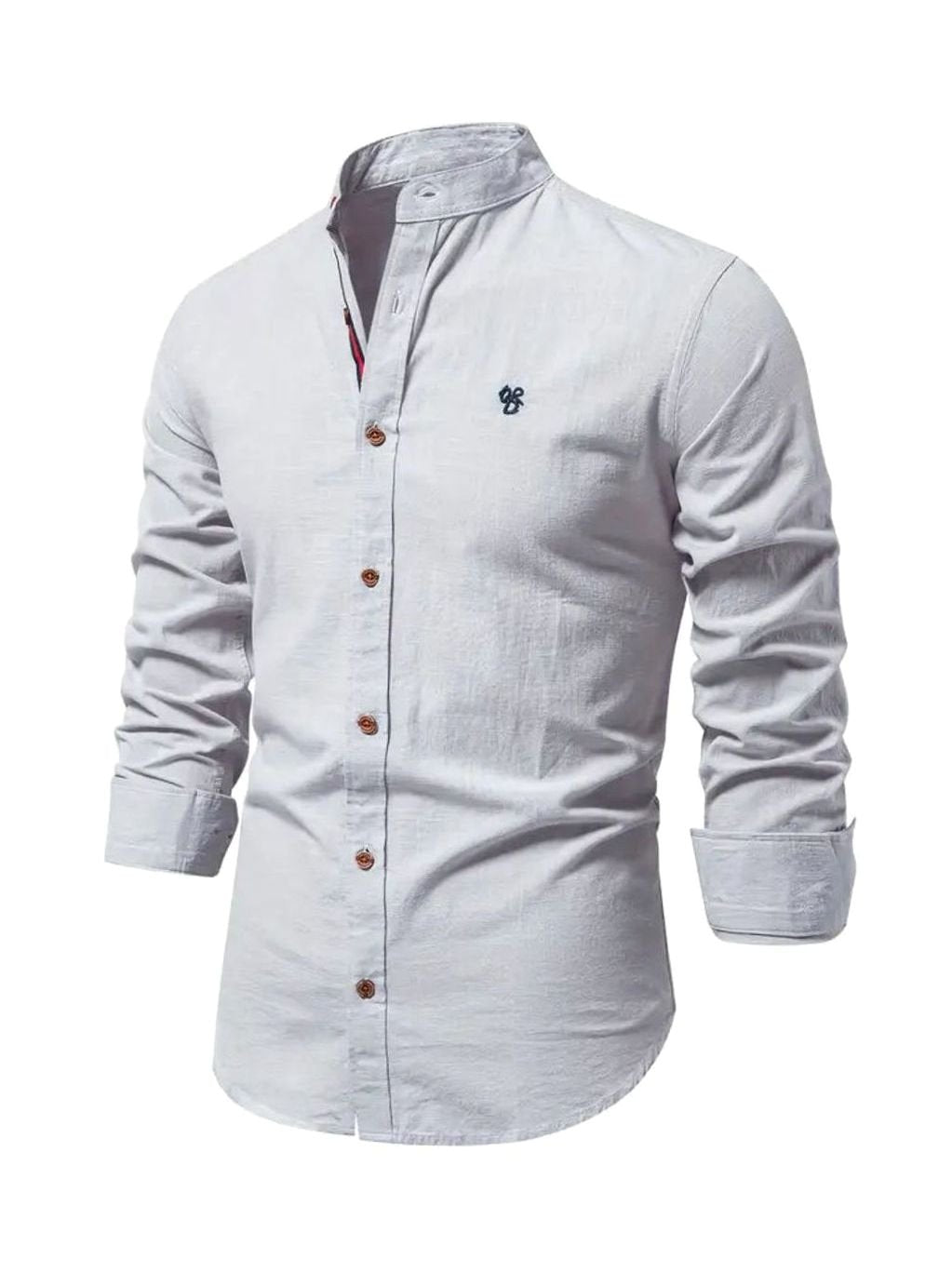 Herren Langarm-Freizeithemd mit Knöpfen Stehkragen Slim-Fit - Grau