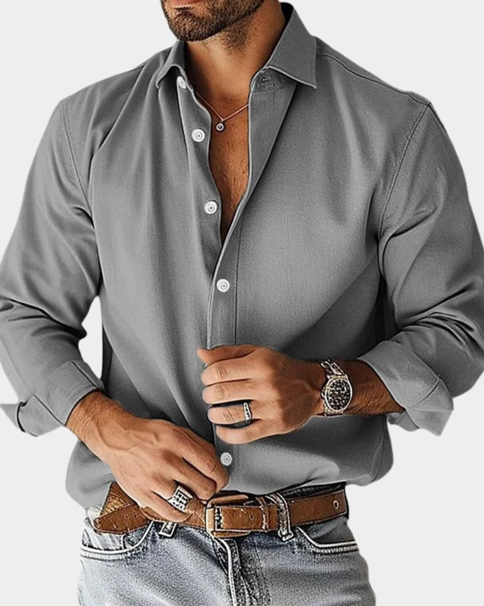 Herren Langarm-Freizeithemd Slim-Fit Knopfleiste - Grau