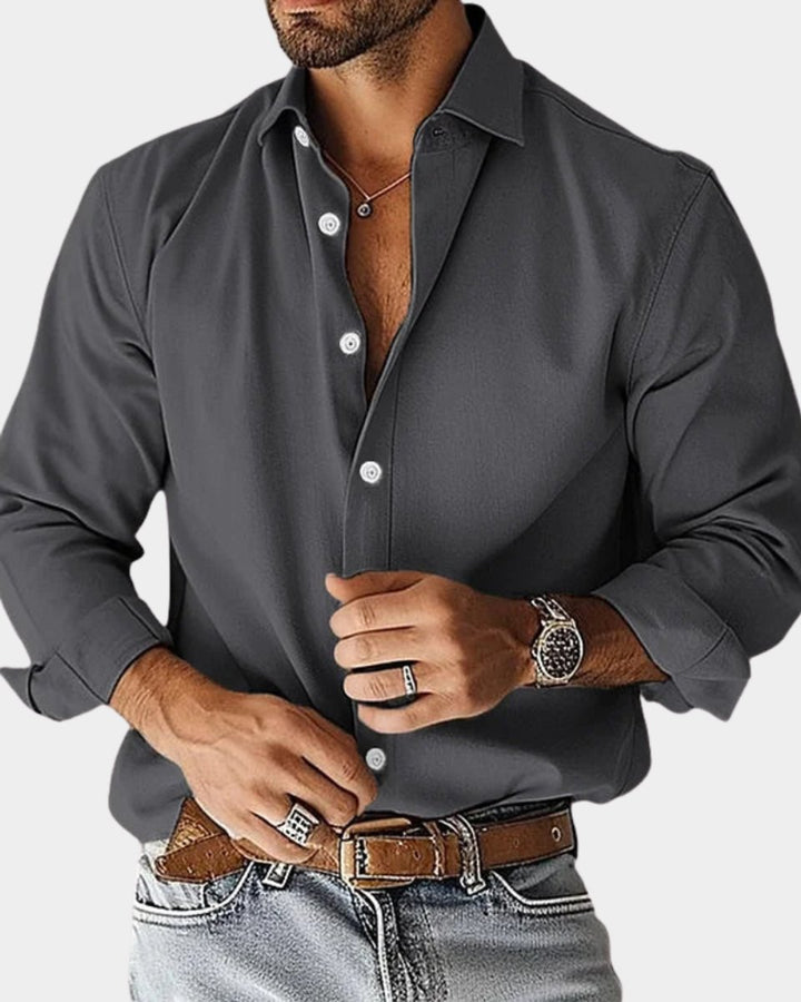 Herren Langarm-Freizeithemd Slim-Fit Knopfleiste - Dunkelgrau