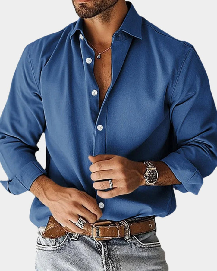 Herren Langarm-Freizeithemd Slim-Fit Knopfleiste - Blau