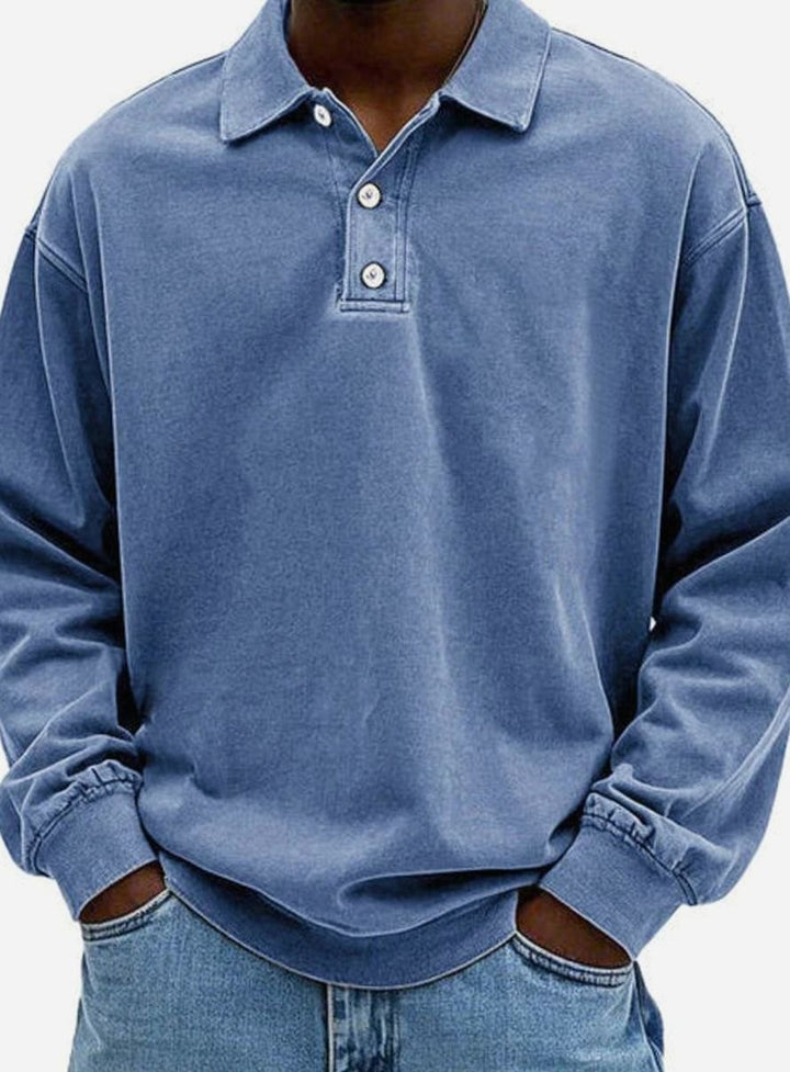 Herren Langarm Polo-Sweatshirt lässige Passform Knopfleiste - Blau