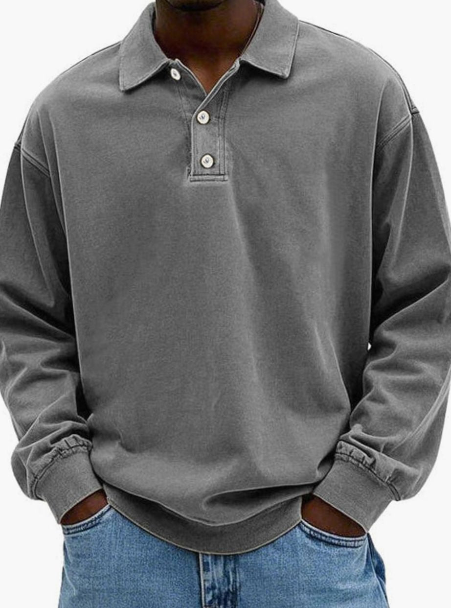 Herren Langarm Polo-Sweatshirt lässige Passform Knopfleiste - Grau