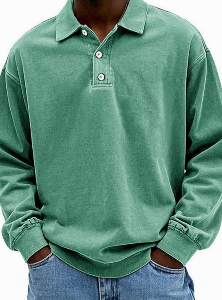 Herren Langarm Polo-Sweatshirt lässige Passform Knopfleiste - Grün