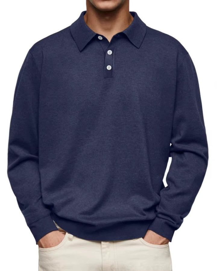 Herren Langarm-Poloshirt klassischer Schnitt knitterarm - Marineblau