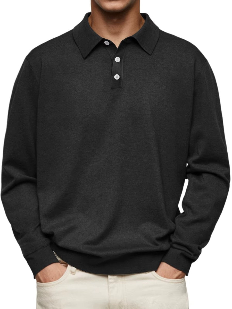 Herren Langarm-Poloshirt klassischer Schnitt knitterarm - Schwarz