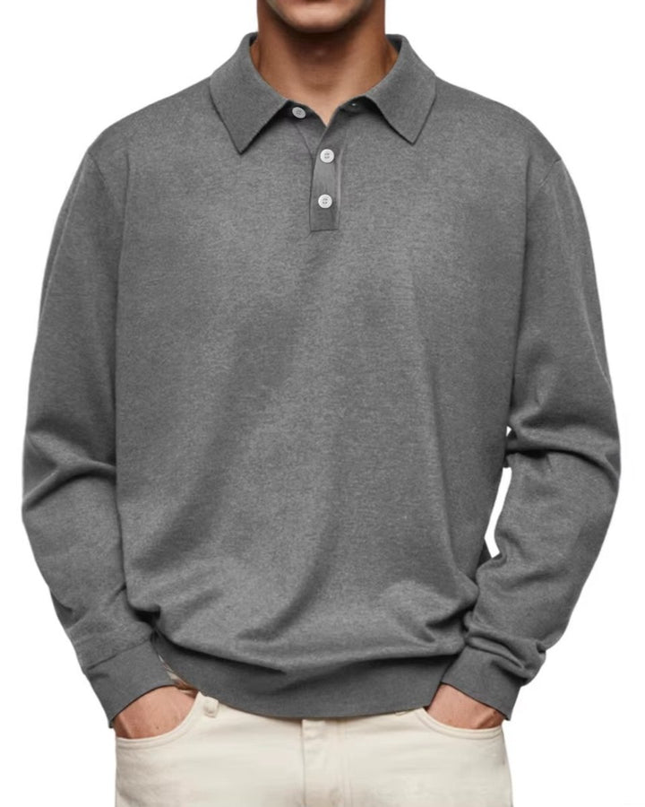 Herren Langarm-Poloshirt klassischer Schnitt knitterarm - Grau