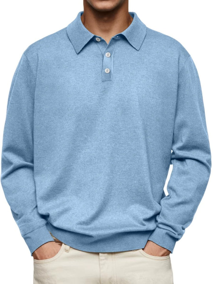 Herren Langarm-Poloshirt klassischer Schnitt knitterarm - Hellblau