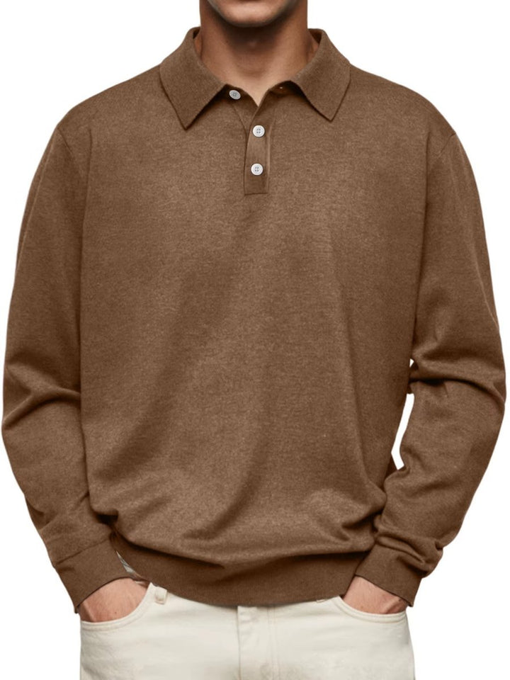 Herren Langarm-Poloshirt klassischer Schnitt knitterarm - Braun
