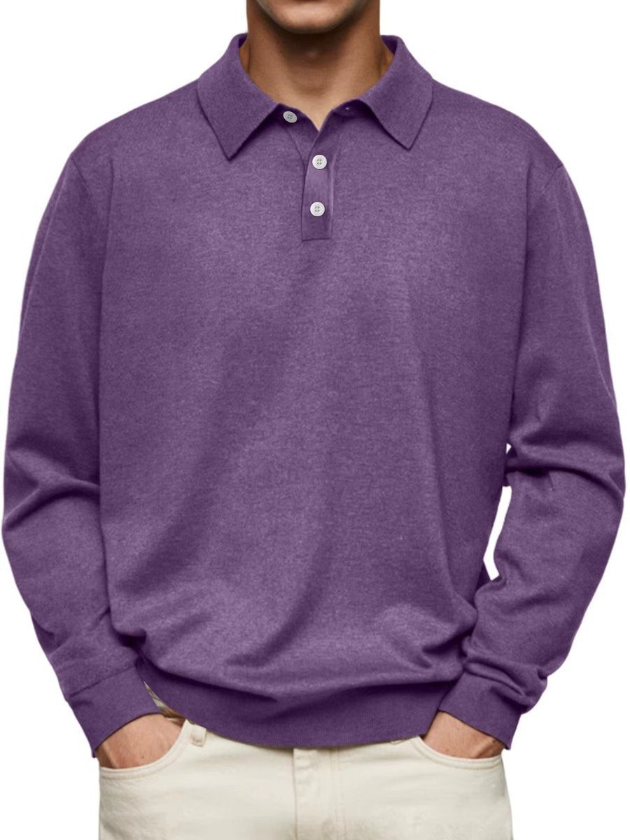 Herren Langarm-Poloshirt klassischer Schnitt knitterarm - Violett