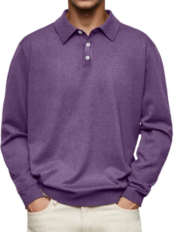 Herren Langarm-Poloshirt klassischer Schnitt knitterarm - Violett