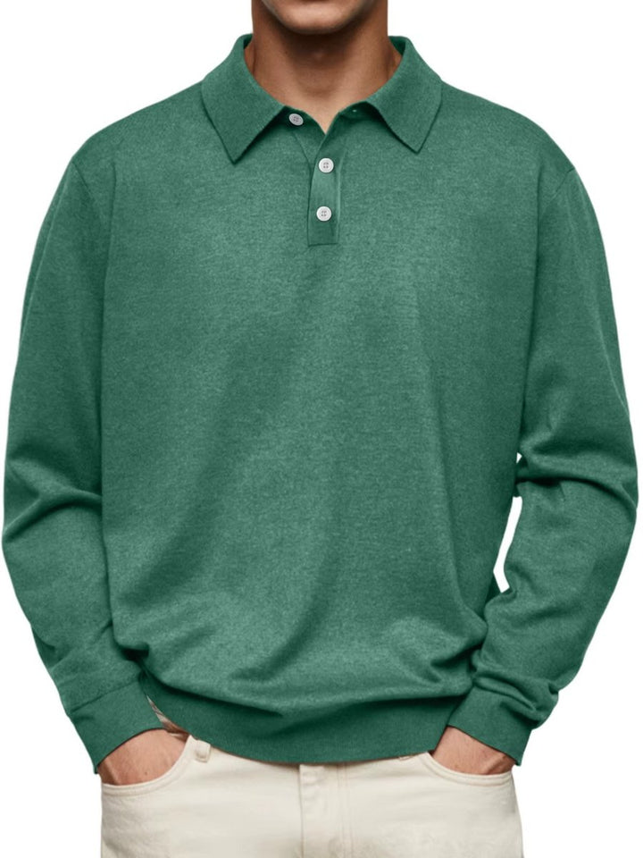 Herren Langarm-Poloshirt klassischer Schnitt knitterarm - Dunkelgrün