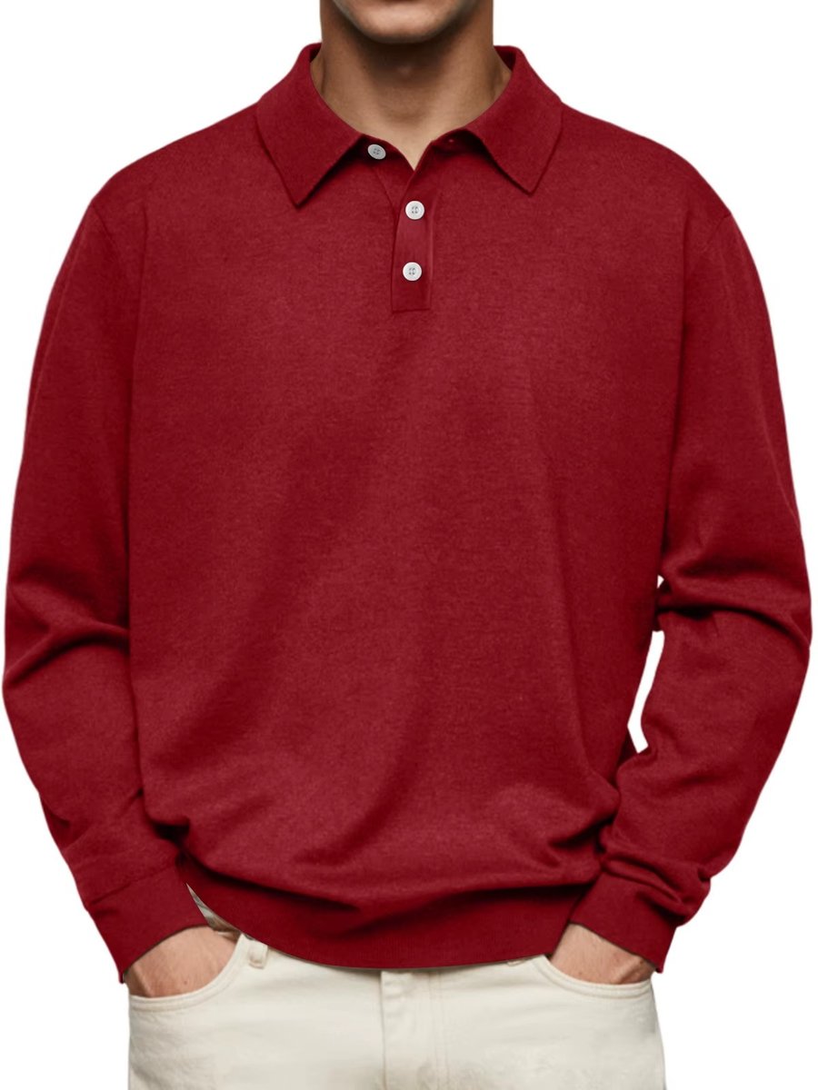 Herren Langarm-Poloshirt klassischer Schnitt knitterarm - Rot