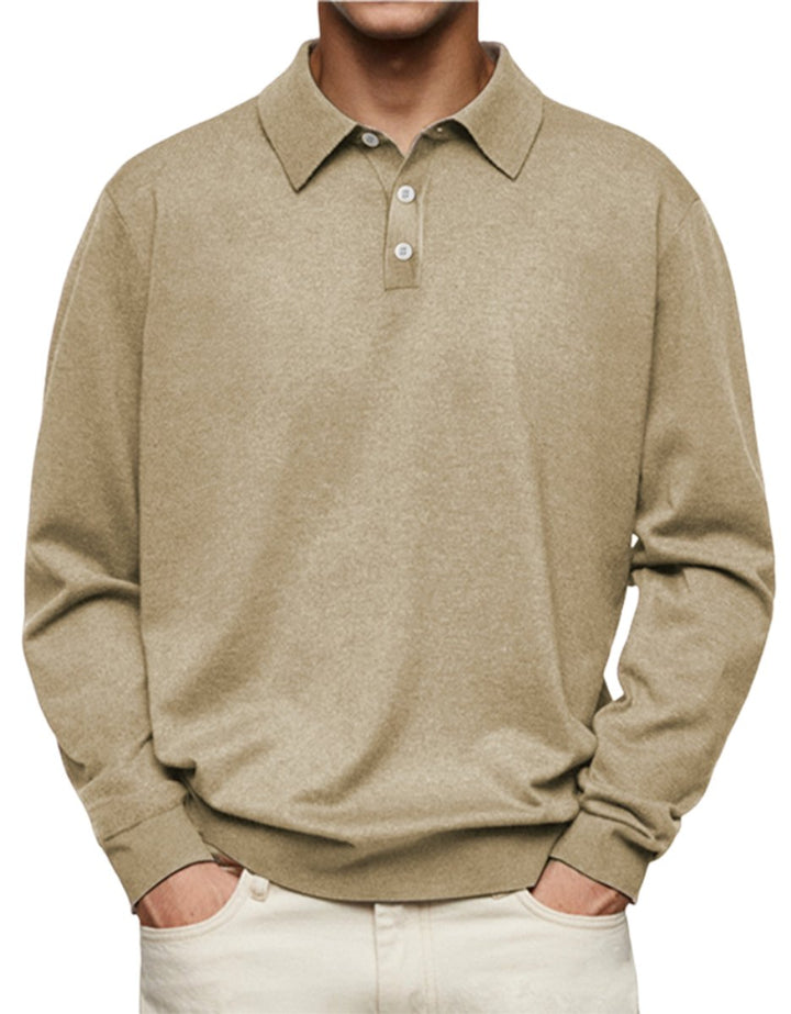 Herren Langarm-Poloshirt klassischer Schnitt knitterarm - Khaki