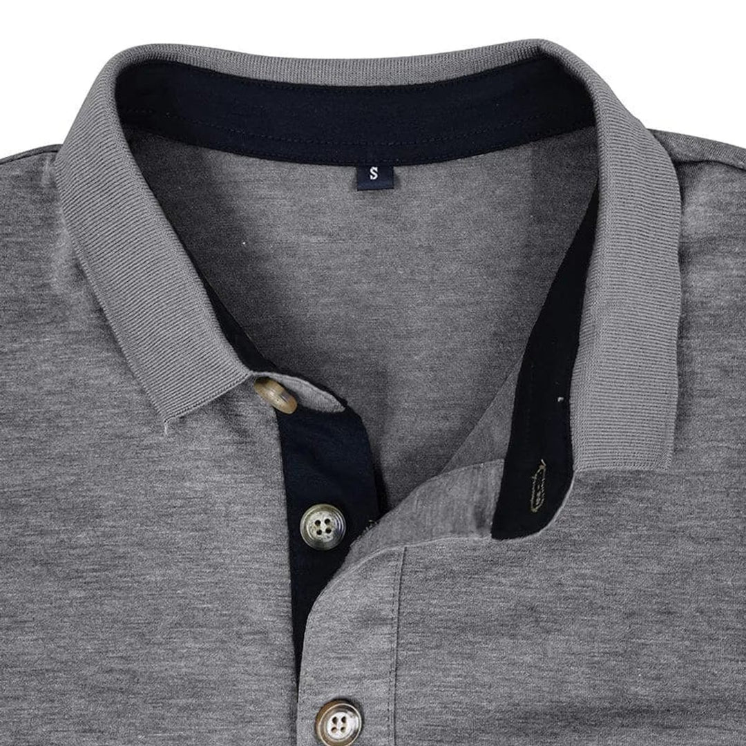 Herren Langarm-Poloshirt mit Brusttasche und Knopfleiste
