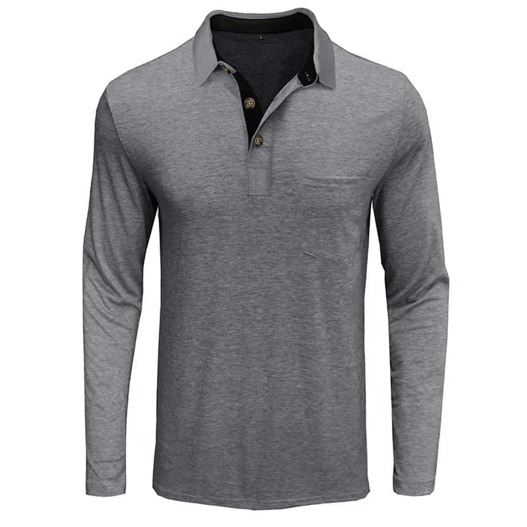 Herren Langarm-Poloshirt mit Brusttasche und Knopfleiste