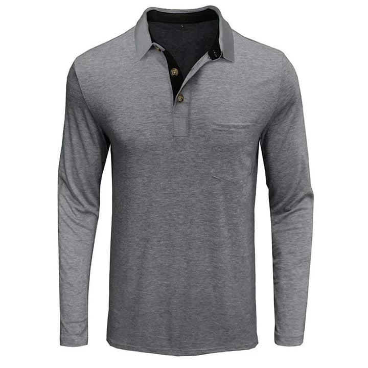 Herren Langarm-Poloshirt mit Brusttasche und Knopfleiste