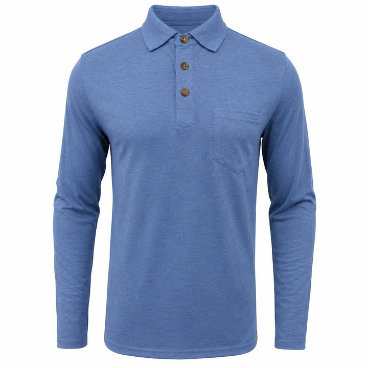 Herren Langarm-Poloshirt mit Brusttasche und Knopfleiste