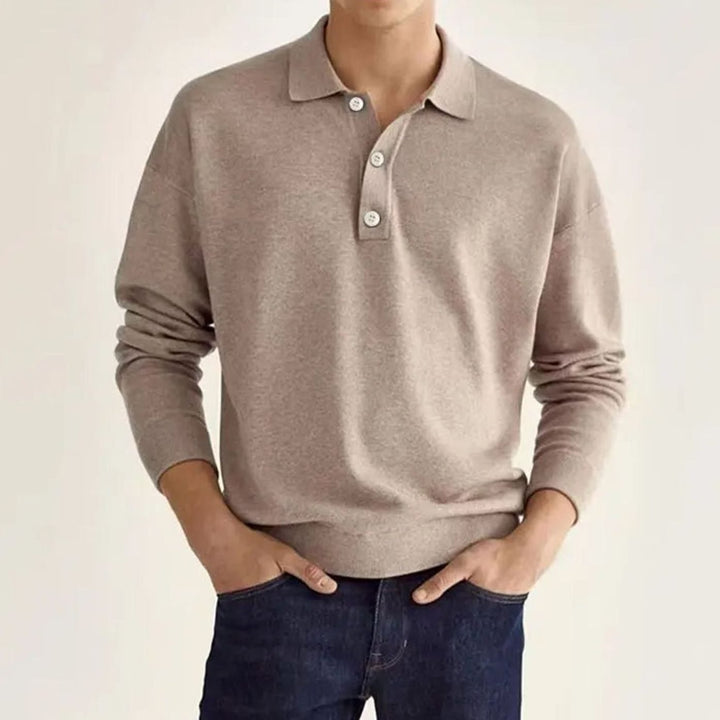 Herren Langarm-Poloshirt mit klassischem Polokragen entspannter Passform - Khaki