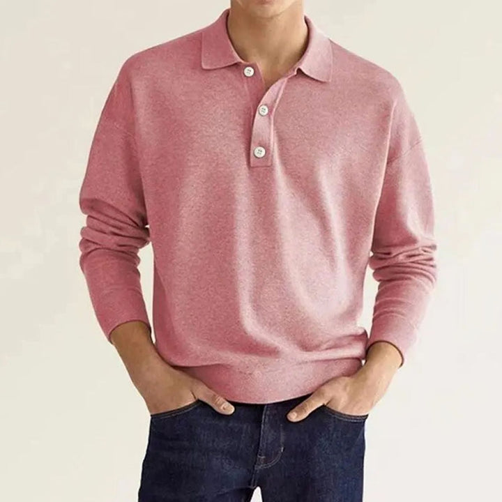 Herren Langarm-Poloshirt mit klassischem Polokragen entspannter Passform - Rosa