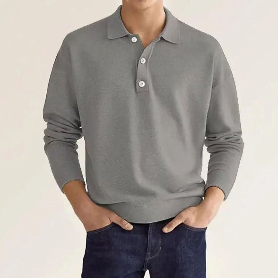 Herren Langarm-Poloshirt mit klassischem Polokragen entspannter Passform - Grau
