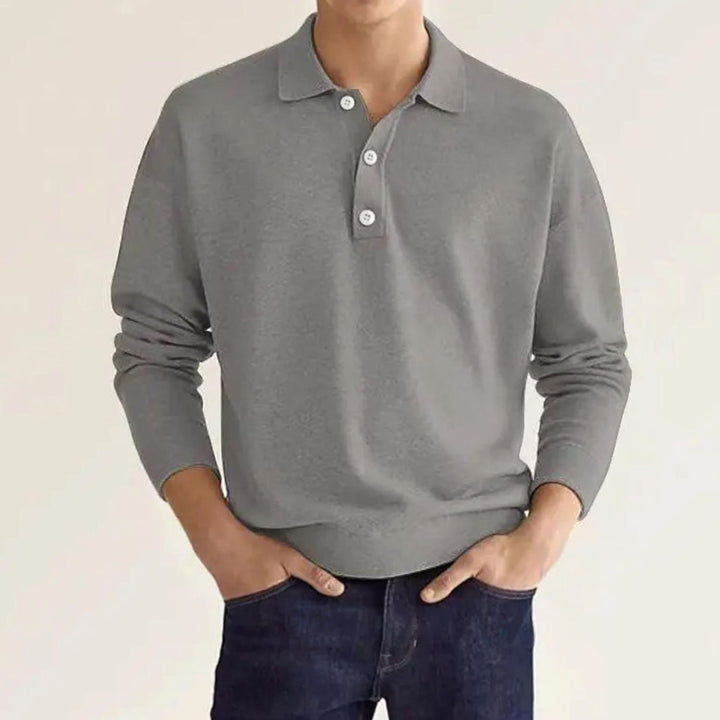 Herren Langarm-Poloshirt mit klassischem Polokragen entspannter Passform - Grau