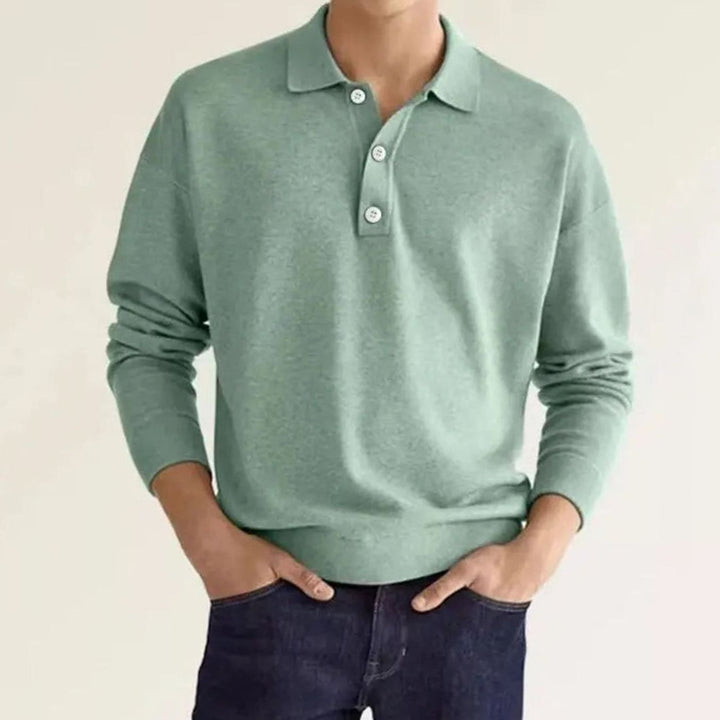 Herren Langarm-Poloshirt mit klassischem Polokragen entspannter Passform - Hellgrün