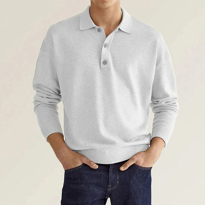 Herren Langarm-Poloshirt mit klassischem Polokragen entspannter Passform - Weiß
