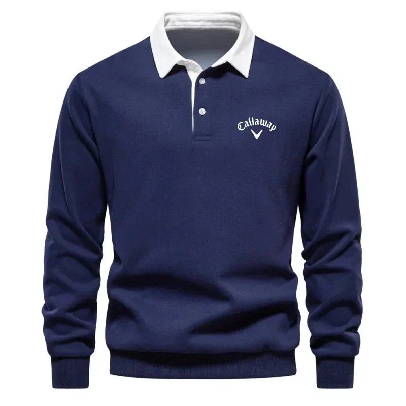 Herren Langarm-Poloshirt mit Kontrastkragen und Rippbündchen - Navy Blue