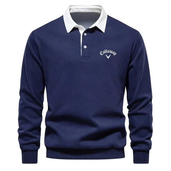 Herren Langarm-Poloshirt mit Kontrastkragen und Rippbündchen - Navy Blue