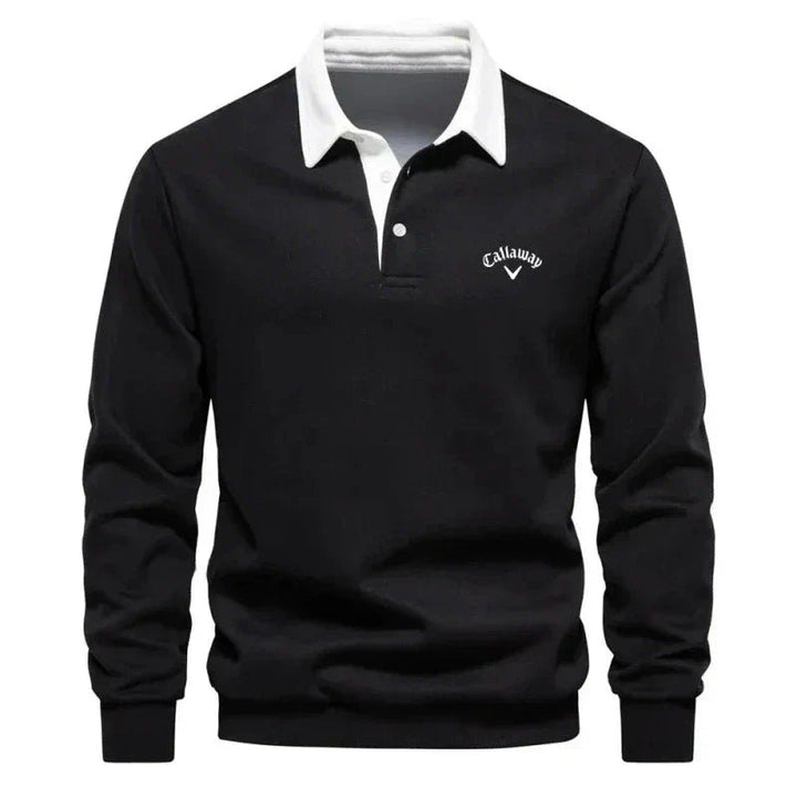 Herren Langarm-Poloshirt mit Kontrastkragen und Rippbündchen - Black