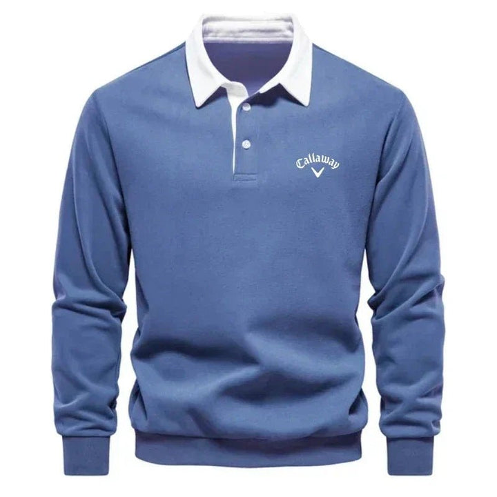 Herren Langarm-Poloshirt mit Kontrastkragen und Rippbündchen - Blue