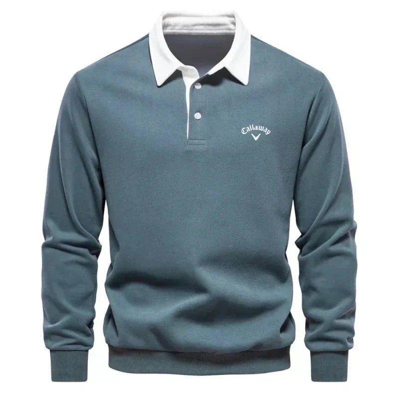 Herren Langarm-Poloshirt mit Kontrastkragen und Rippbündchen - Green
