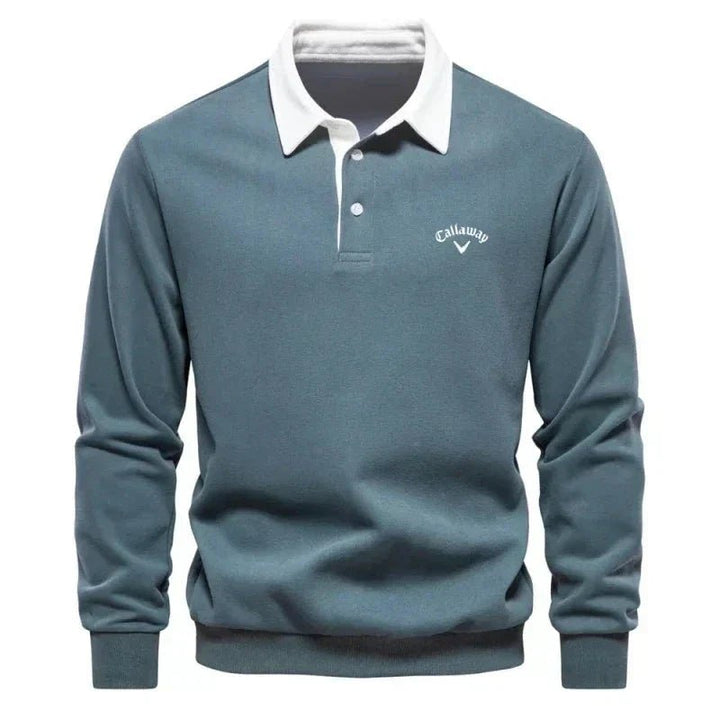 Herren Langarm-Poloshirt mit Kontrastkragen und Rippbündchen - Green