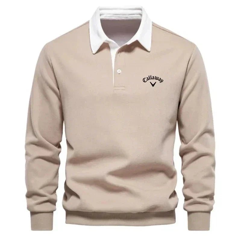 Herren Langarm-Poloshirt mit Kontrastkragen und Rippbündchen - Beige