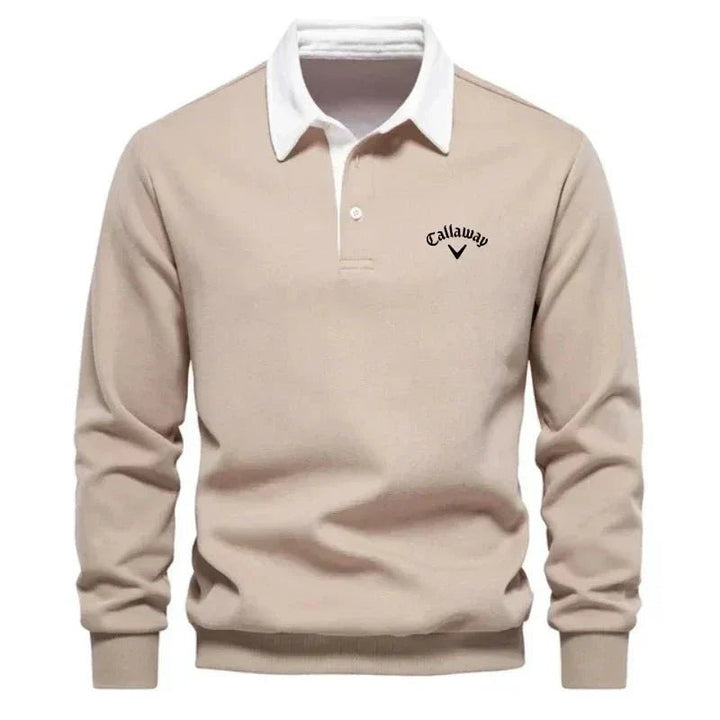 Herren Langarm-Poloshirt mit Kontrastkragen und Rippbündchen - Beige