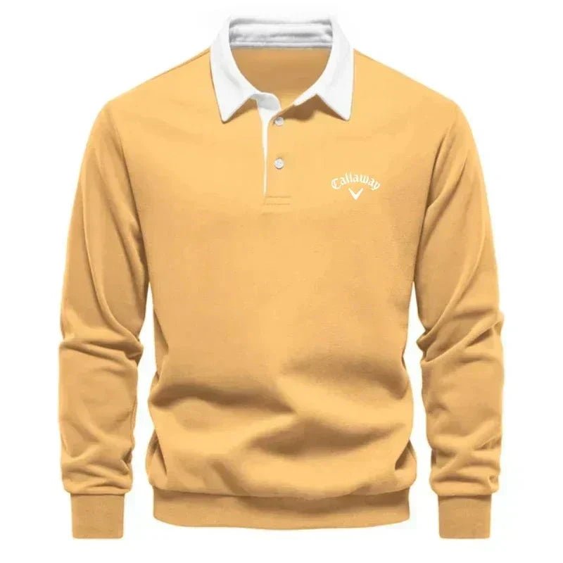 Herren Langarm-Poloshirt mit Kontrastkragen und Rippbündchen - Yellow