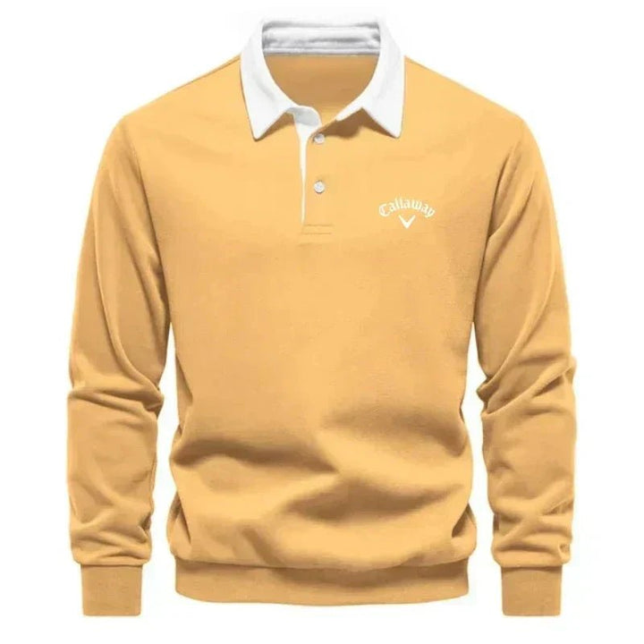 Herren Langarm-Poloshirt mit Kontrastkragen und Rippbündchen - Yellow