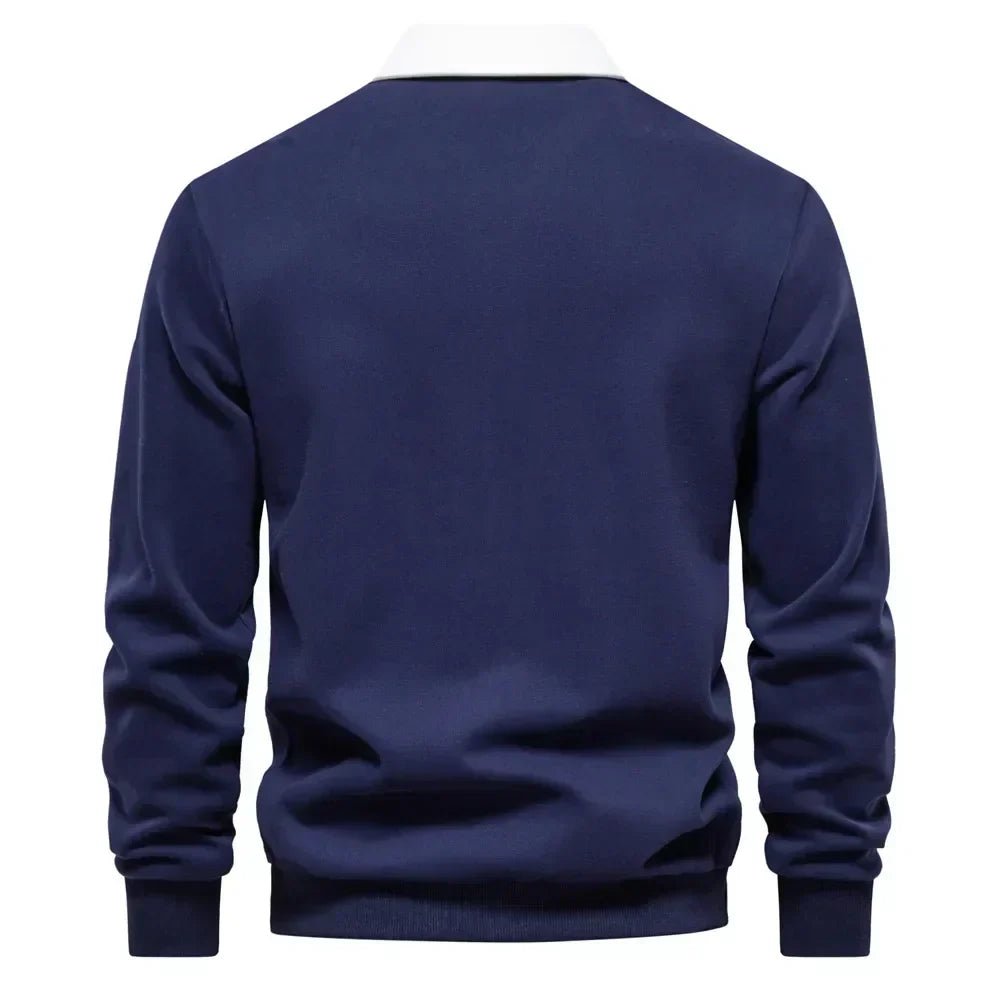 Herren Langarm-Poloshirt mit Kontrastkragen und Rippbündchen