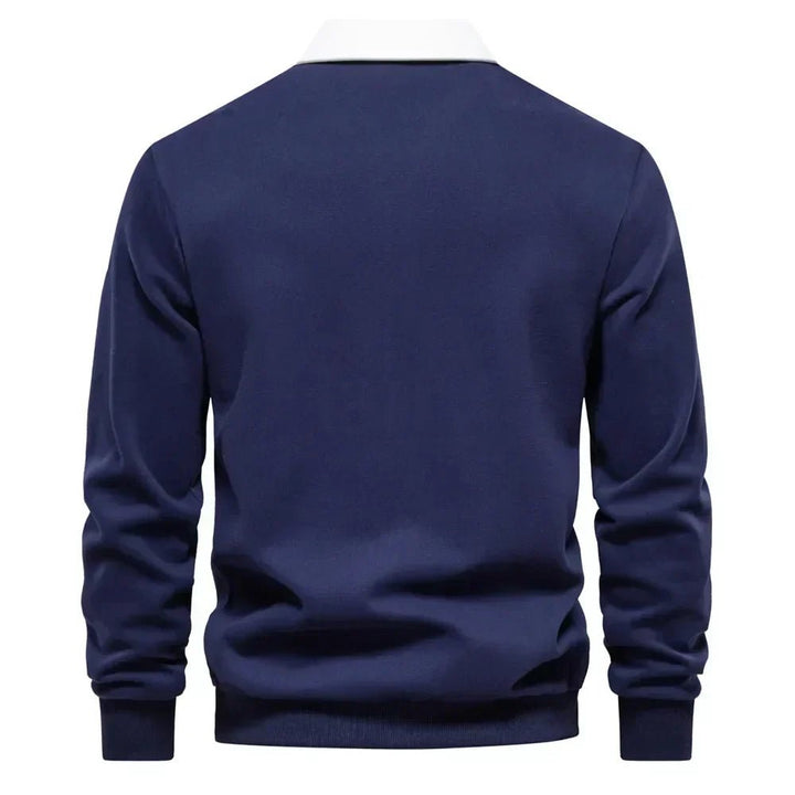 Herren Langarm-Poloshirt mit Kontrastkragen und Rippbündchen