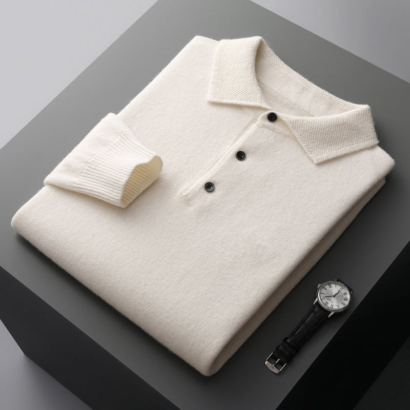 Herren Langarm-Poloshirt Regular Fit gestrickt mit Umlegekragen - White
