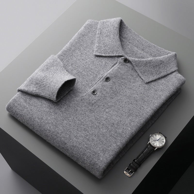 Herren Langarm-Poloshirt Regular Fit gestrickt mit Umlegekragen - Grey