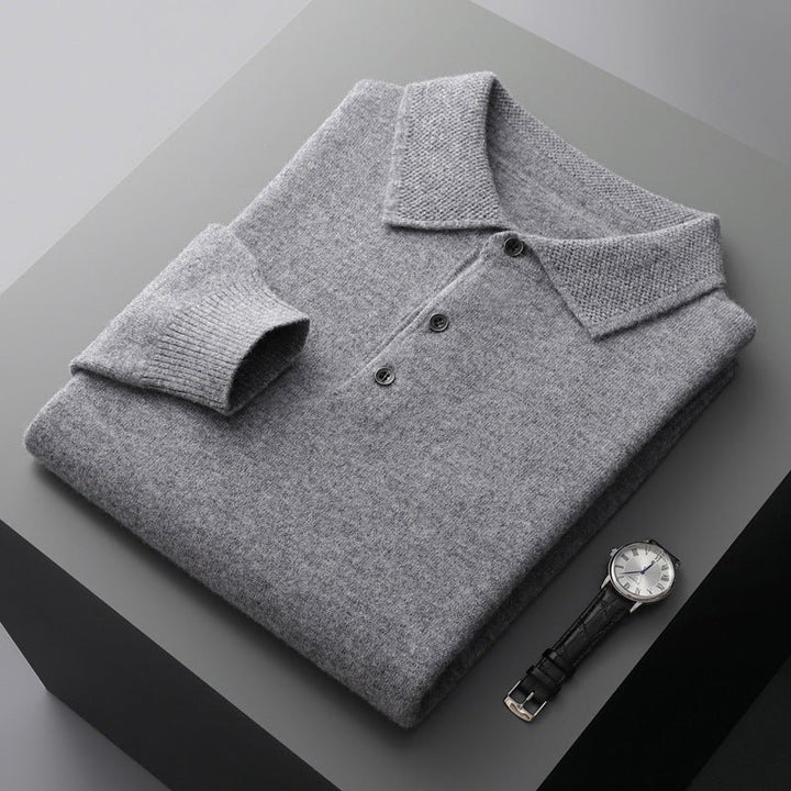 Herren Langarm-Poloshirt Regular Fit gestrickt mit Umlegekragen - Grey
