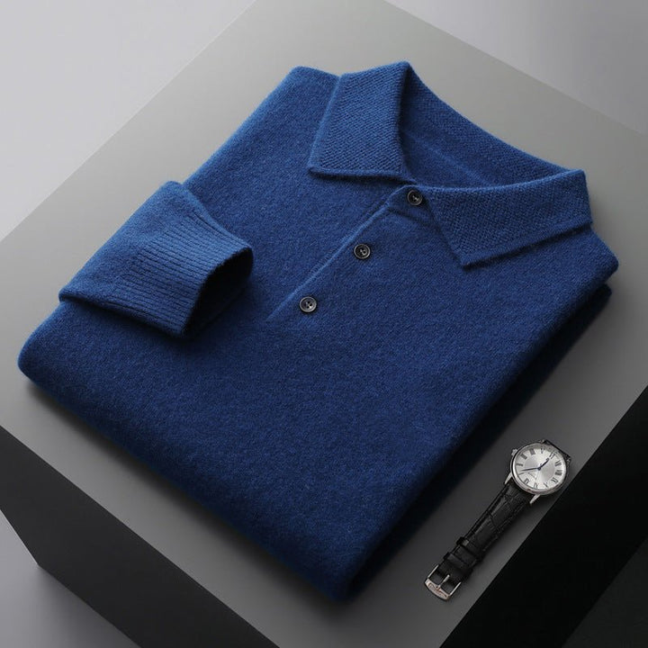 Herren Langarm-Poloshirt Regular Fit gestrickt mit Umlegekragen - Royal Blue