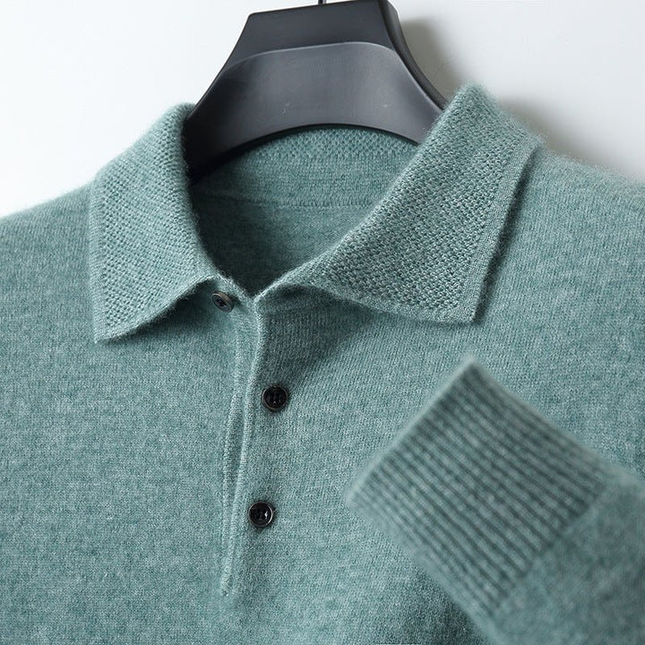 Herren Langarm-Poloshirt Regular Fit gestrickt mit Umlegekragen - Green