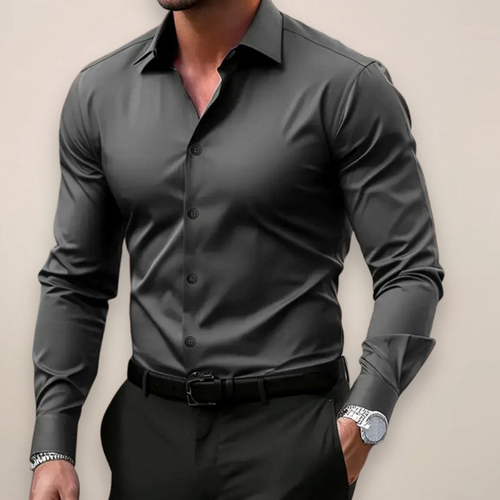 Herren Langarm Slim Fit Hemd klassischer Kentkragen knopfleiste - Dunkelgrau
