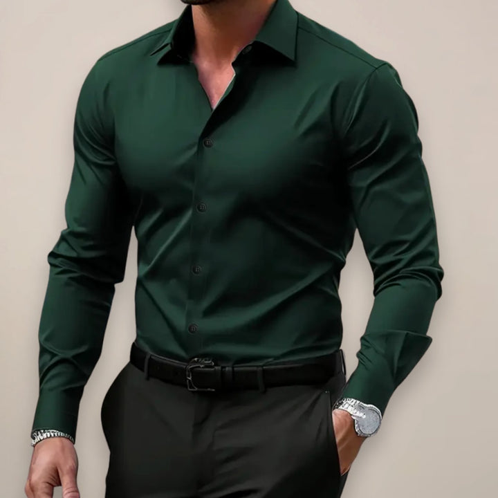 Herren Langarm Slim Fit Hemd klassischer Kentkragen knopfleiste - Dunkelgrün