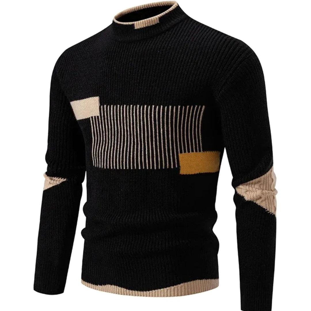 Herren Langarm-Strickpullover mit Geometrischem Muster Halbkragen - Geometrisch Schwarz